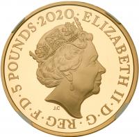 Elizabeth II (1952 -), Gold proof Crown of Five Pounds, 2020