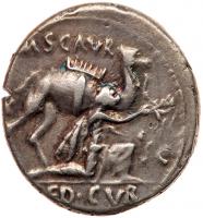 M. Aemilius Scaurus and Pub. Plautius Hypsaeus. Silver Denarius (3.89 g), 58 BC