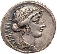 Q. Caepio Brutus. Silver Denarius (3.86 g), 54 BC