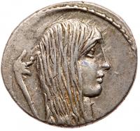 L. Hostilius Saserna. Silver Denarius (3.90 g), 48 BC