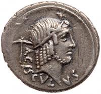 L. Valerius Acisculus. Silver Denarius (3.83 g), 45 BC