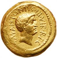 Mark Antony. Gold Aureus (8.02 g), 42 BC