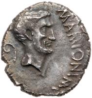 Mark Antony and Divus Julius Caesar. Silver Denarius (3.58 g), 43 BC Choice VF