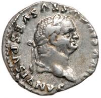 Divus Vespasian. Silver Denarius (3.48 g), died AD 79 Choice VF