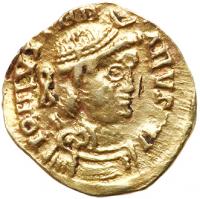 <B>Merovingians.</B> Pseudo-imperial issue. Gold Tremissis (1.27 g), ca. 500-575