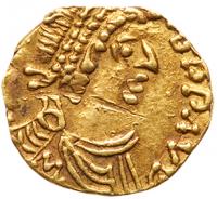 <B>Merovingians.</B> Marseille. Pseudo-imperial issue. Gold Tremissis (1.11 g), ca. 575-650