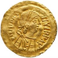 Lombards. Pseudo-Imperial issue. Gold Tremissis (1.49 g), 568-774 Choice VF
