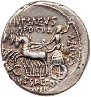 M. Aemilius Scaurus and Pub. Plautius Hypsaeus. Silver Denarius (3.89 g), 58 BC - 2