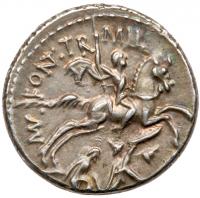 P. Fonteius P. f. Capito. Silver Denarius (4.09 g), 55 BC EF - 2