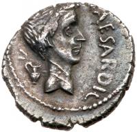 Mark Antony and Divus Julius Caesar. Silver Denarius (3.58 g), 43 BC Choice VF - 2
