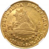 Gold 8 Escudos, 1853 PTS-FP (Potosi) - 2