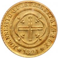 Joao VI (1818-1822). Gold 4000 Reis, 1821 1 over O - 2