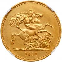 Edward VII (1901-10), Matte Proof Gold Five-Pounds, 1902 - 2