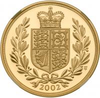 Elizabeth II (1952 -), Gold proof Five-Pounds, 2002 - 2