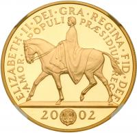 Elizabeth II (1952 -), Gold proof Crown of Five Pounds, 2002 - 2