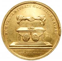 Medal of 20 Ducat weight. GOLD. 48 mm. 69.46 gm. Unknown engraver. On the Marriage of Tsarevich Alexei and Princess Charlotte, 1 - 2