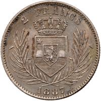 Belgian Congo. 2 Francs, 1887 NGC Unc - 2