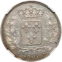 France. Silver Pattern 5 Francs, 1831 NGC MS60 - 2