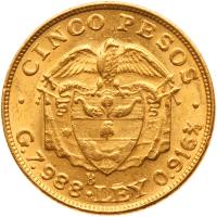 Colombia. 5 Pesos, 1924-B Unc