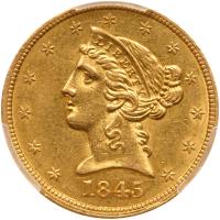 1845 $5 Liberty PCGS AU58