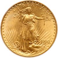 1908 $20 St. Gaudens. No Motto PCGS MS66