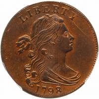 1798 S-186 R2 Small 8, Style II Hair PCGS graded MS62 Brown, CAC Approved