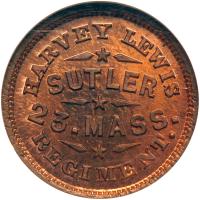 (1861-1865) Massachusetts 10 Cent Sutler Token of Harvey Lewis MA S-B10C Rarity-6 NGC graded MS65RB