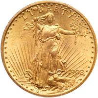 1908 $20 St. Gaudens. No Motto PCGS MS65