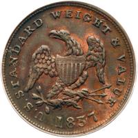 1837 Half Cent Token, Low-49 Rulau HT-73 R2 ANACS graded AU50 Cleaned