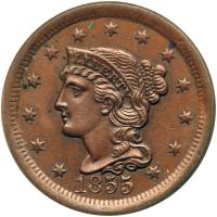 1855 N-8 R3 Upright 55 ANACS graded MS62 Brown