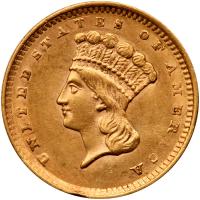 1856 $1 Gold Indian. Slanting 5 PCGS AU55