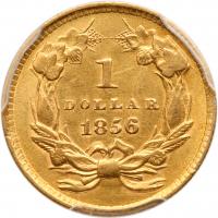 1856 $1 Gold Indian. Slanting 5 - 2