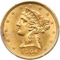 1906 $5 Liberty PCGS MS63