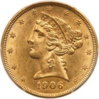 1906 $5 Liberty PCGS MS62