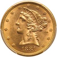 1881 $5 Liberty PCGS MS63