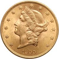 1900 $20 Liberty Sharpness of AU58