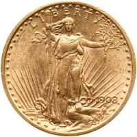 1908 $20 St. Gaudens. No Motto PCGS AU58