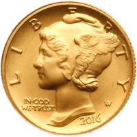 2016-W Mercury Dime Gold Coin Gem Unc