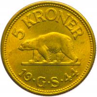 Greenland. 5 Kroner, 1944 Choice Unc