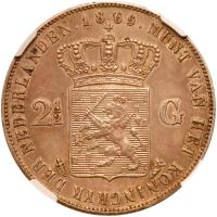 Netherlands. 2Â½ Gulden, 1865 NGC Unc - 2