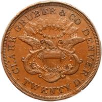 1861 Clark, Gruber & Co. (Denver, Colorado) $20 Copper Die Trial PCGS EF Details - 2