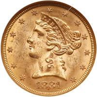 1881 $5 Liberty NGC MS64