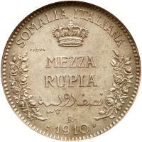 Italian Somaliland. Prova Â½ Rupia, 1910-R NGC Proof 64 - 2