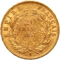 France. 20 Francs, 1857-A About Unc - 2