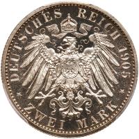 German States: Mecklenburg-Strelitz. 2 Mark, 1905-A PCGS Proof 64 - 2