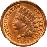 1864 Indian Head 1C. Bronze NGC MS65 RB