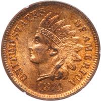 1874 Indian Head 1C PCGS MS65 RB