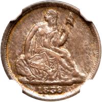 1838-O Liberty Seated H10C. No Stars NGC MS63