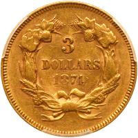 1874 $3 Gold PCGS AU55 - 2