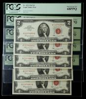 1963, $2 Legal Tender Note. Group of 5 Consecutively Numbered Notes